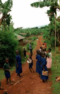 Children Returning From School in Coffee Village in Uganda